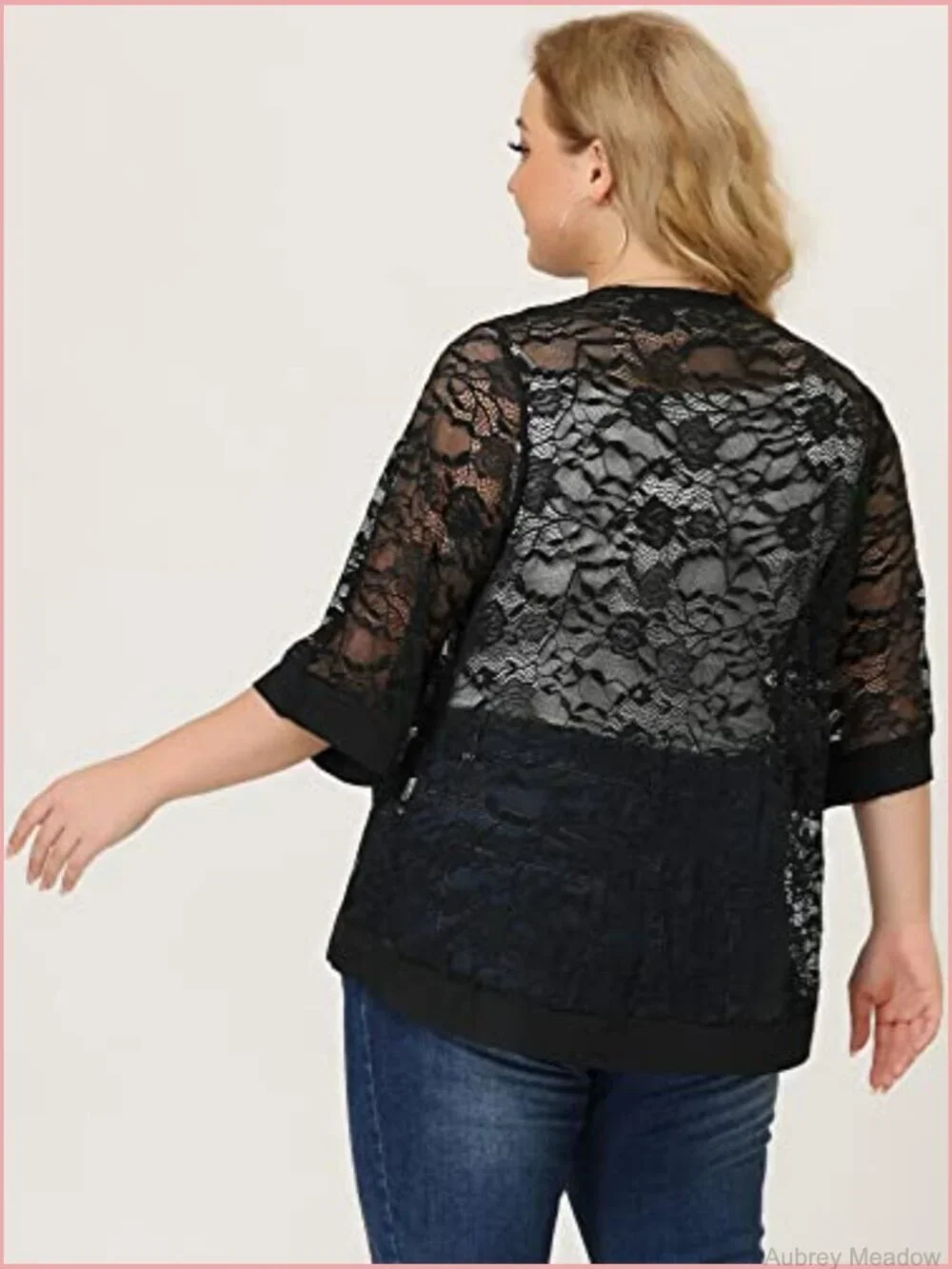 Plus Size 3/4 Sleeve Open Front Lace Shrug Cardigan